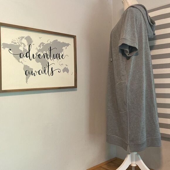 Soft Surroundings Gray Short Sleeve Quarter Zip Hooded Sweatshirt Dress Size 1X - Picture 5 of 9
